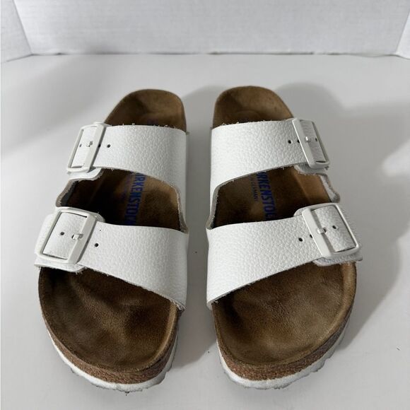 Birkenstock Women’s Arizona Soft Footbed Leather White Slide Sandal Size 9 - Picture 3 of 9